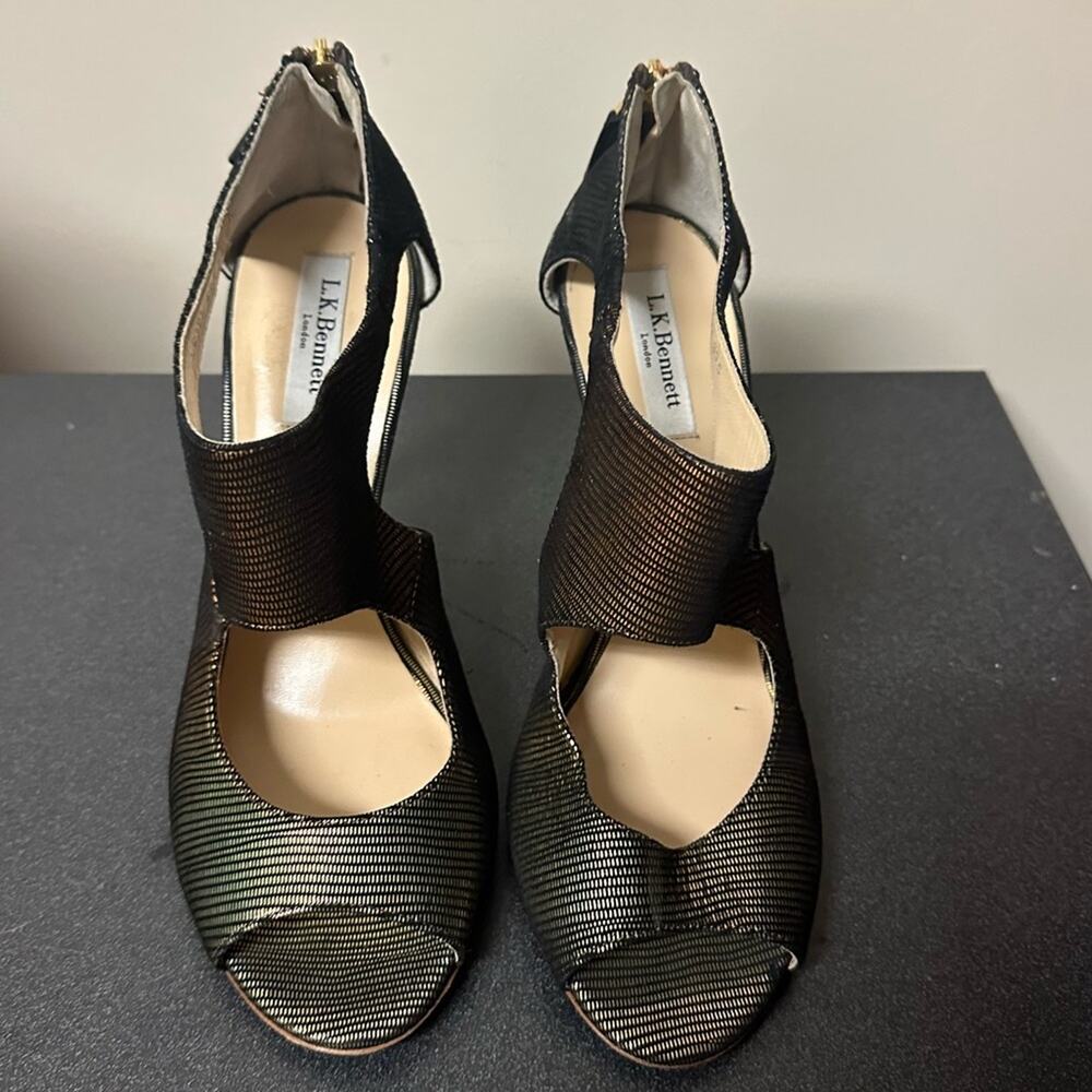 LK Bennett Metallic Black and Gold Heels - Picture 3 of 12